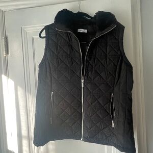 Calvin Klein Quilted Vest with Faux Fur Collar